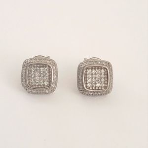 Sterling Silver stud square diamond earrings new!